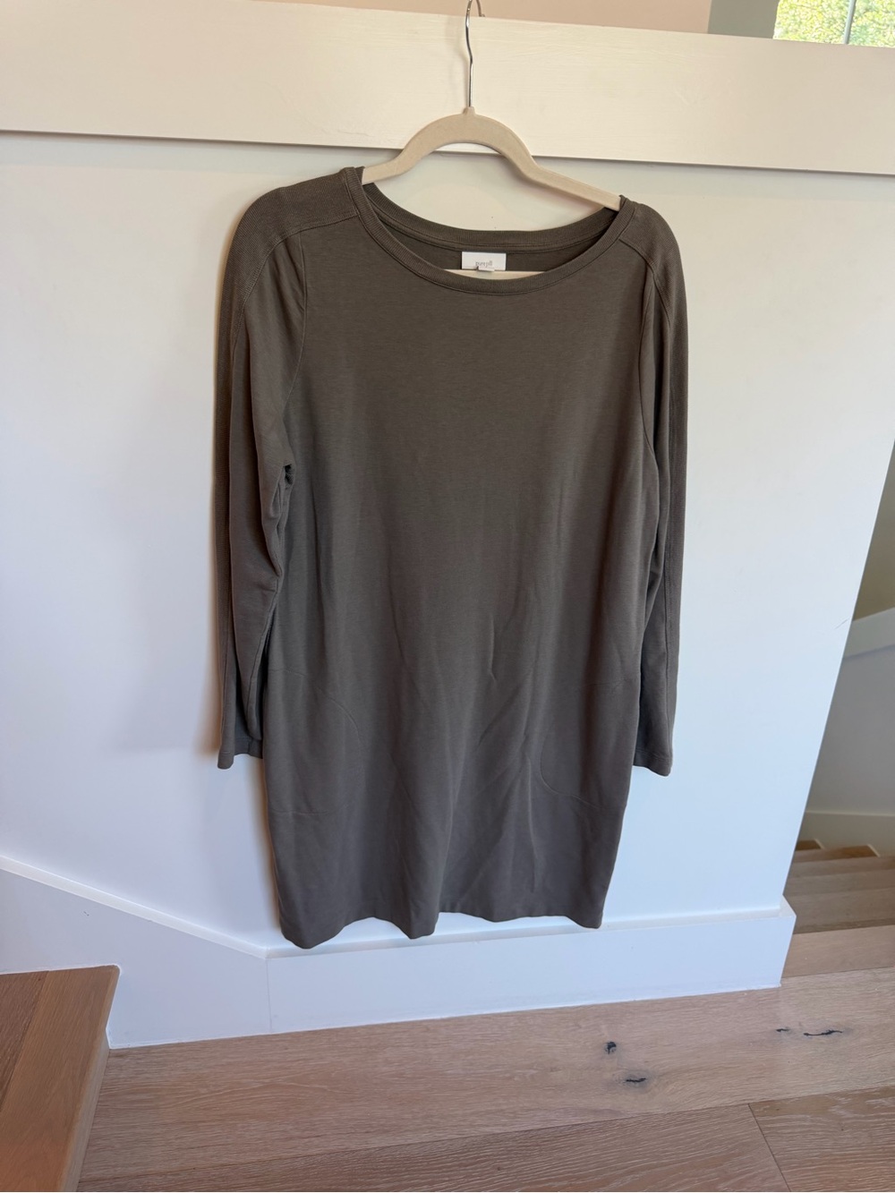 Pure Jill Women's Olive Long Sleeve Shift Dress- grey brown color women’s size L